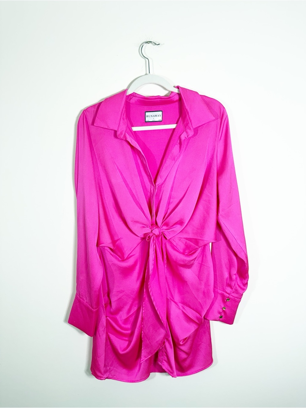 Runaway the Label Ruby Mini Shirt Dress Fuschia Pink Large Satin Neon - Picture 6 of 8
